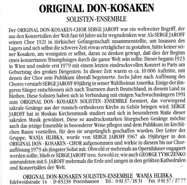 Original Don-Kosaken Solisten-Ensemble Wanja Hlibka - Sakrale Gesänge im Dom zu Xanten