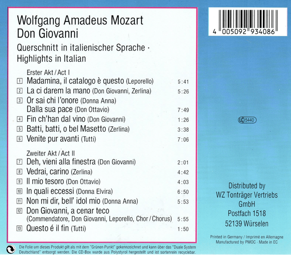 Wolfgang Amadeus Mozart - Don Giovanni (Querschnitt in italienischer Sprache)