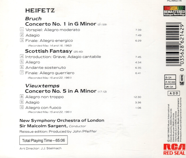 Heifetz - Bruch "Concerto No. 1 in G Minor" - Scottish Fantasy, Vieutemps "Concerto No. 5 in A Minor