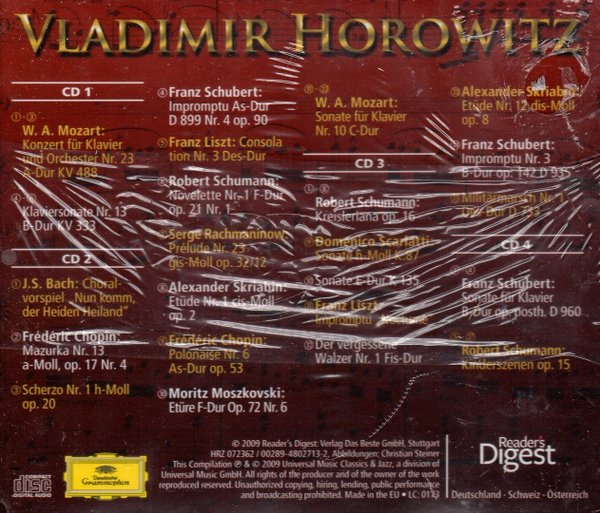 Vladimir Horowitz - Der legendäre Romantiker am Klavier (4CD-Box Readers Digest)